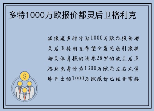 多特1000万欧报价都灵后卫格利克