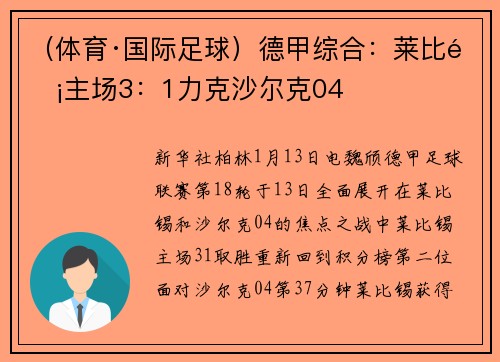 （体育·国际足球）德甲综合：莱比锡主场3：1力克沙尔克04